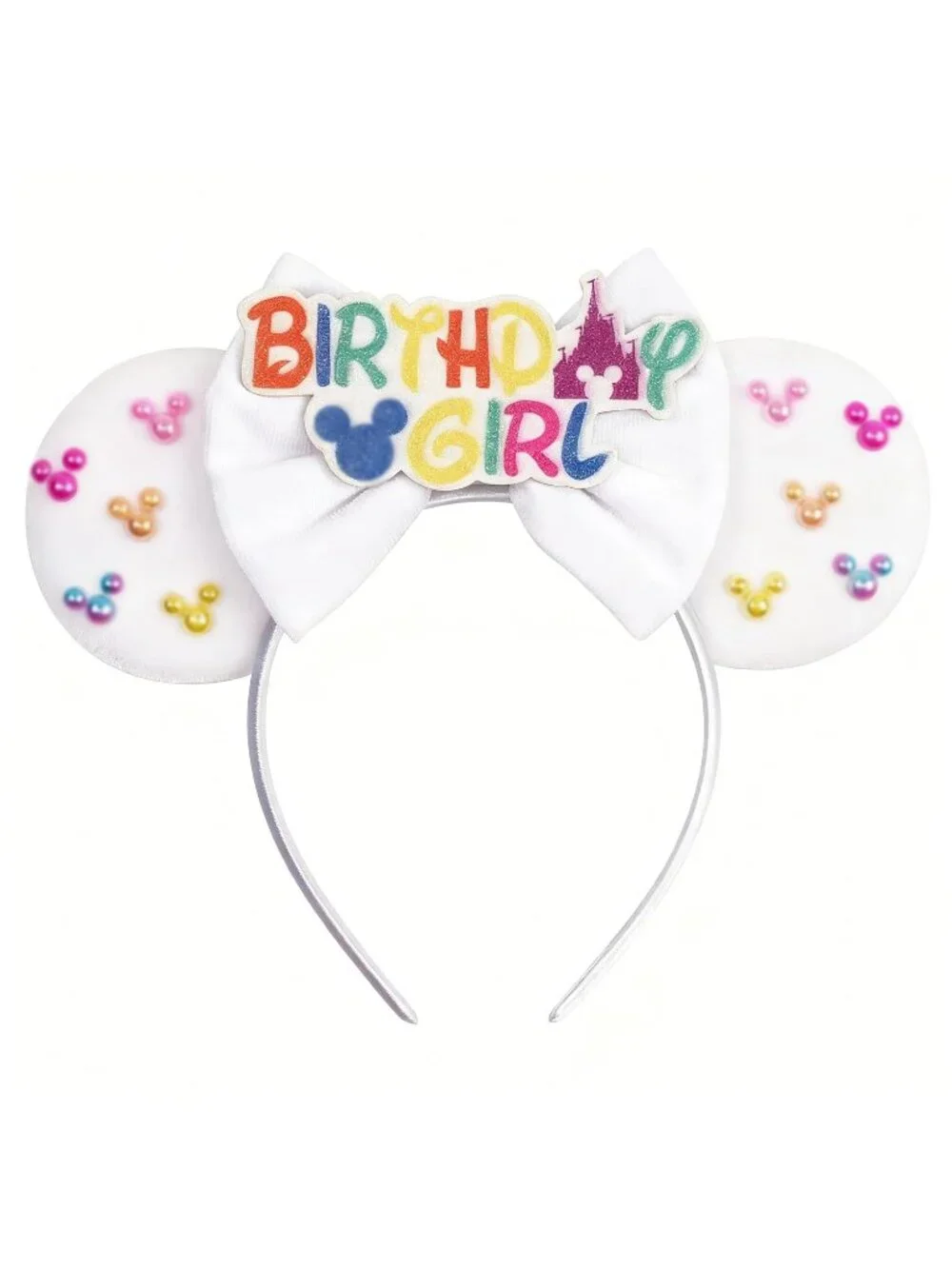 Women White Velvet cotton Candy-Inspired Mickey Mouse Hair Headband